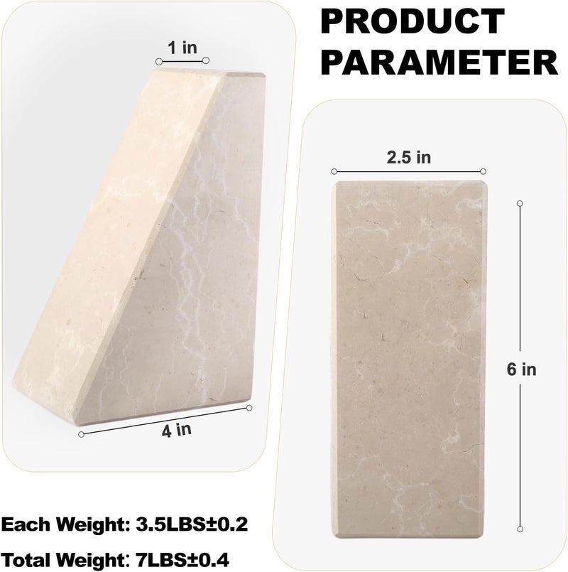 karibiber Marble Bookends for Heavy Books, Decorative Book Ends for Shelves, Durable and Heavy-Duty Stone Bookends for Hardback Book & CDS, Unique Book Stopper & Holder, New Jura Beige-Vein, Set of 2 - Image 5